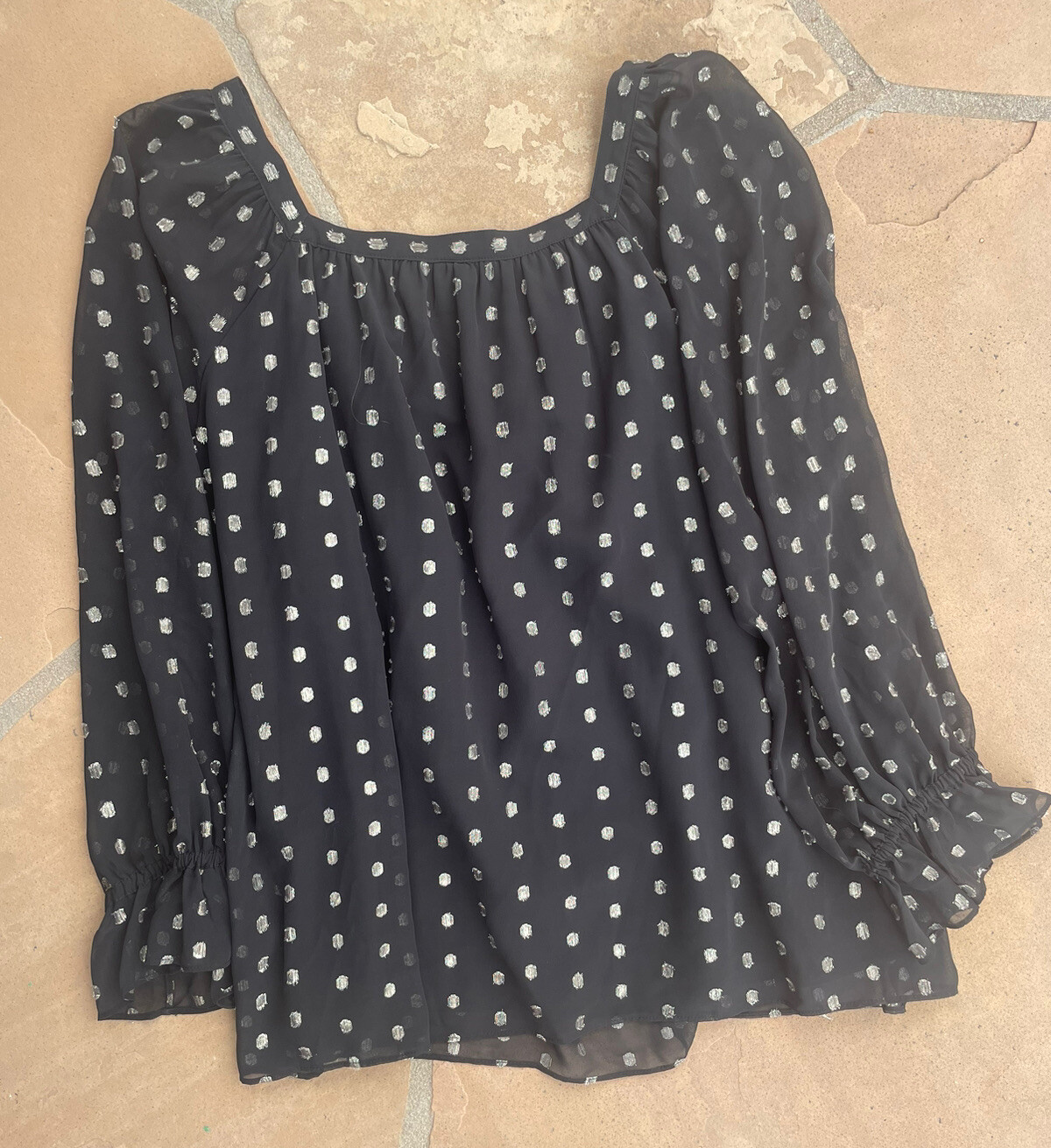 talbots black polka dot blouse sheer sleeve Shimmer … Gem