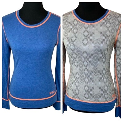 Fila Athletic Shirt S M Reversible Thumb Holes Running Yoga Blue Gray Base Layer