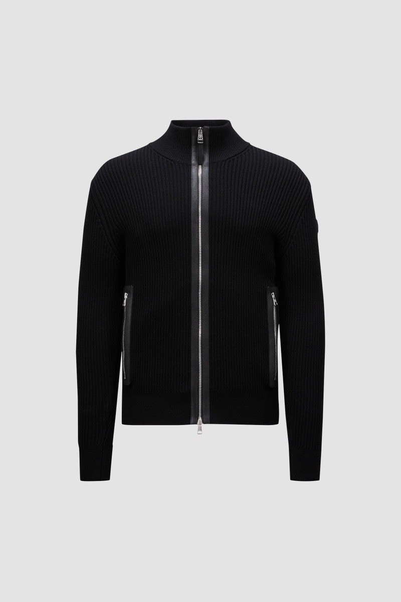 Moncler Black Wool Zip-Up Cardigan Size XXL