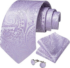Mens Tie Set Silk Solid Paisley Necktie and Pocket Square Cufflinks Classic Form