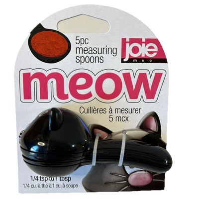Joie Meow Black Cat Baking 5 Piece Stackable Nesting Measuring Spoons Retro Look