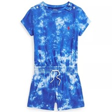 Polo Ralph Lauren Little Girls 5 Tie-Dye Cotton Jersey Romper Red Pony