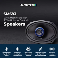 Autotek Street Machine 6x9" 3-Way Car Audio Universal Coaxial Speakers, 2 Pack