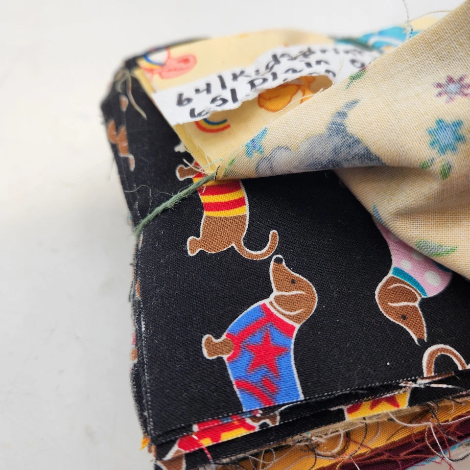 129 PC 5 INCH (5" X 5") QUILT SQUARES 64 Kid Prints 65 Plain Fabric Crafts - Image 2 of 4