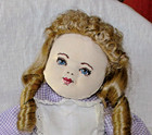 Vintage Girl Rag Doll/18"/ Counted Cross Stich face/Blond finger curls Wig — photo 3