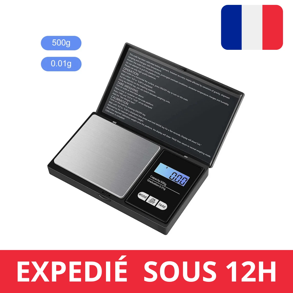 Précision 500g/0,01g Balance Cuisine avec écran LCD rétroéclairé (4