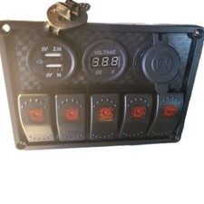 5 Gang Multi Function Rocker Switch Backlit Dual USB Charger, Digital Voltmeter,
