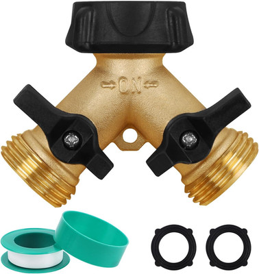 Biswing 2-Way Brass Tap Splitter - Heavy Duty Hose Connector & Valves