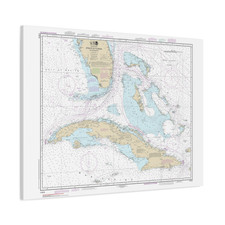 Florida Cuba and The Bahamas Nautical Chart Sailing Map Framed Canvas 40x30