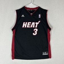 Adidas Miami Heat Jersey Dwyane Wade 3 Youth Large Black Red NBA Basketball