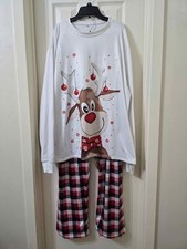 Men's Christmas Pajama 2 Pcs Set Holidays Papa Bear White Reindeer Size 3X