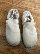 Beige Suede Buckle Mule Slippers Faux Fur Lined Women's Size 8.5 Comfort