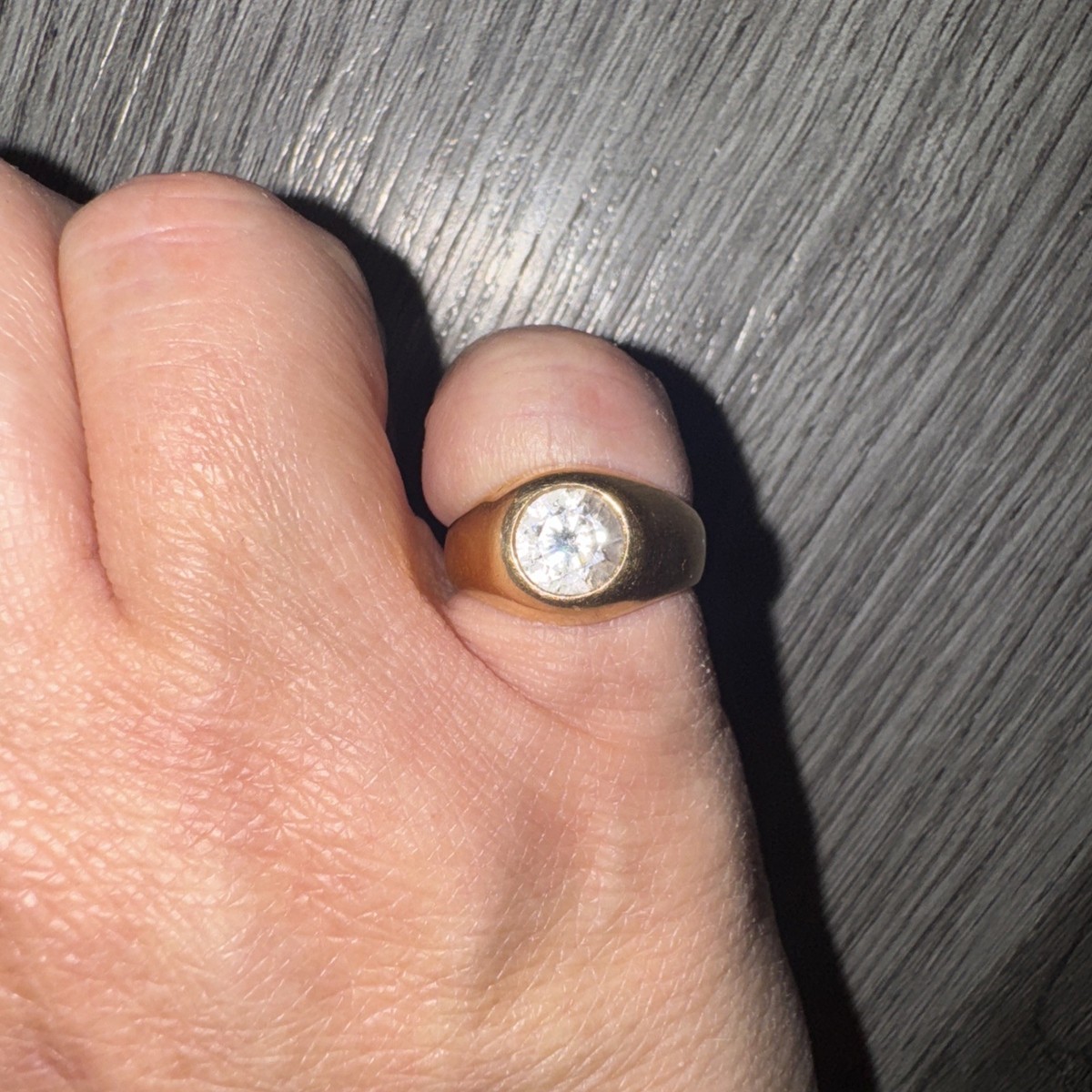 Vintage 14K Yellow Gold Mens 1CT Cubic Zirconia Solitaire Pinky