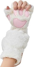 Cat Paws Gloves Fingerless Bear Furry Paw Cute Hand Gear Cosplay One Size White