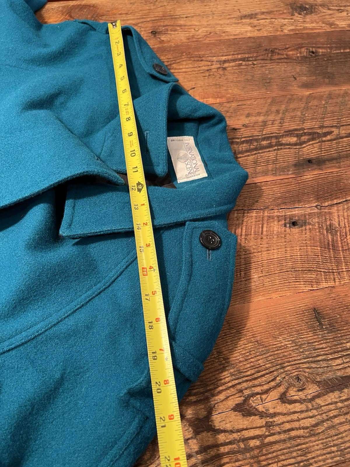 Vintage International Scene Teal Double Breasted Wool Trench Coat Size 11 / 12