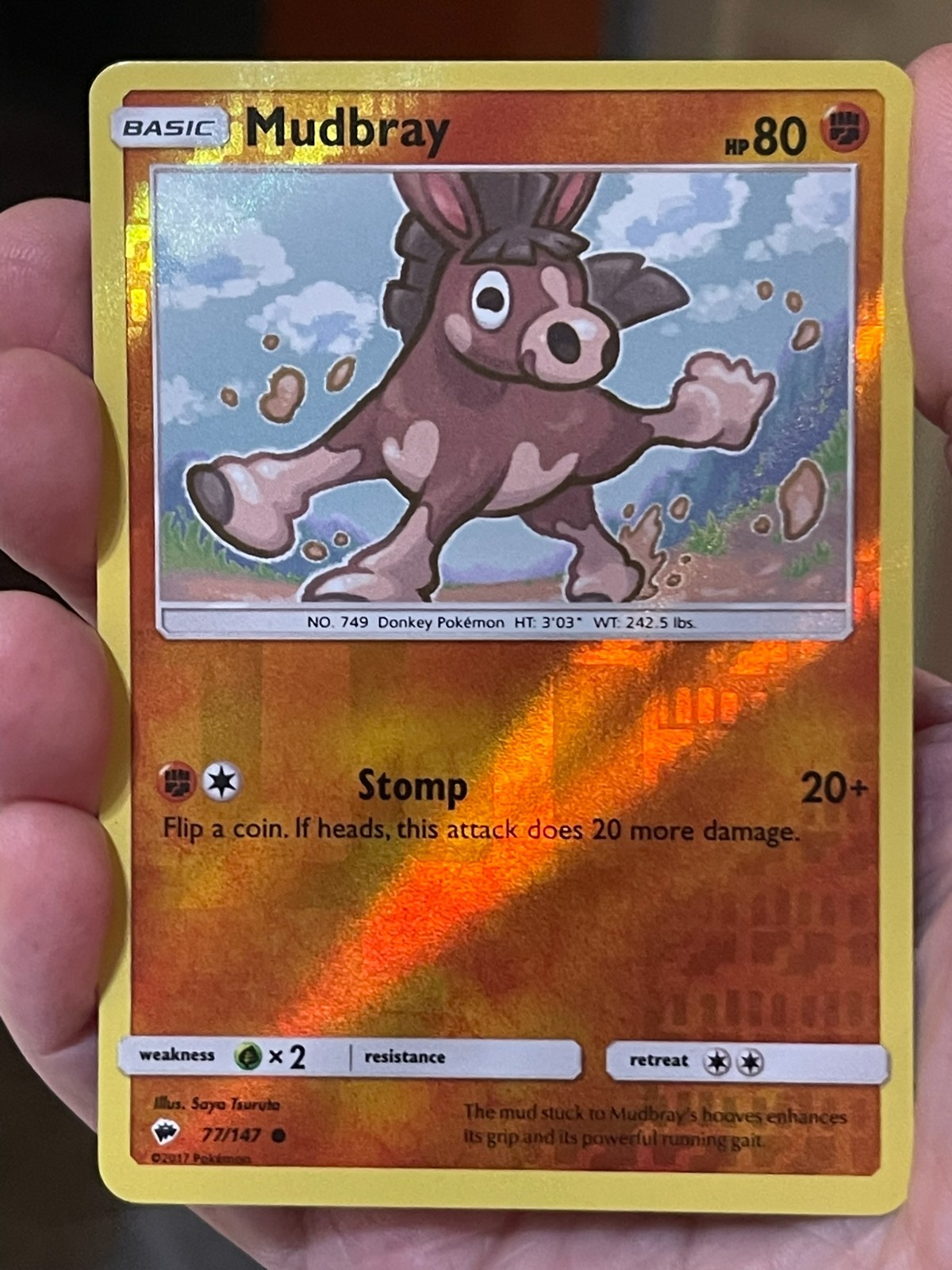 POKEMON MUDBRAY 77/147 COMMON REVERSE HOLOFOIL BURNING SHADOWS NM CARD