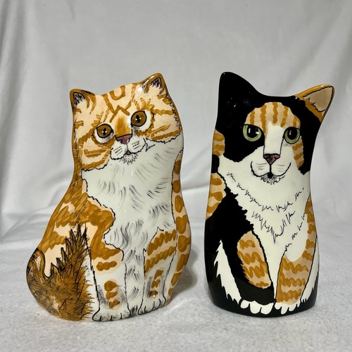 Lot Of 2 2001 CATS BY NINA Calico Tabby Vase Planter 8" Black Orange New