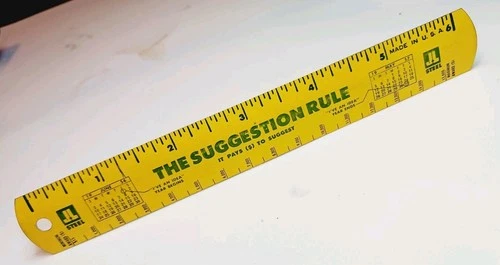 RARE 1956 Jones Laughlin J&L Steel "THE SUGGESTION RULE"   6" Ruler Cash Ideas