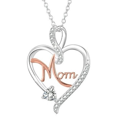 APSVO S925 Sterling Silver Plated Love Heart Necklace for Mom MAMA Mother CZ Hyp