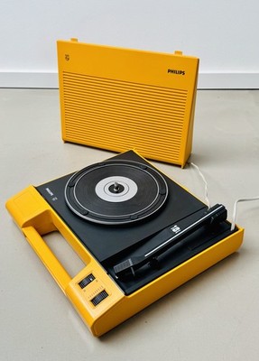 Rare Vintage Philips 180 Record Player Yellow Portable Turntable