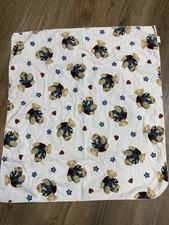 VTG Springmaid Teddy Bear w/ Blue Jean Overalls Stars Receiving Baby Blanket