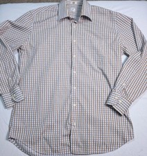 Peter Millar Long Sleeve Button Up Shirt Men's Brown White Plaid Large