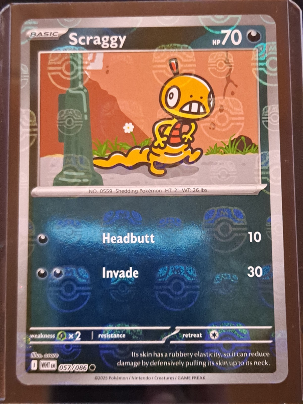 Scraggy - 057/086 - White Flare - Master Ball Holo - NM