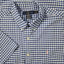 Ralph Lauren Shirt XL Classic Performance Short Sleeve Untucked Blue Gingham