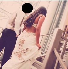 White prom dress with gold detail