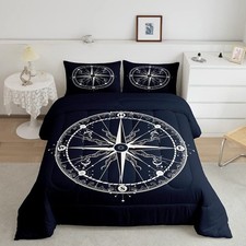Nautical Bedding Set Compass Ocean Comforter Set for Boys Girls Teens Room De...