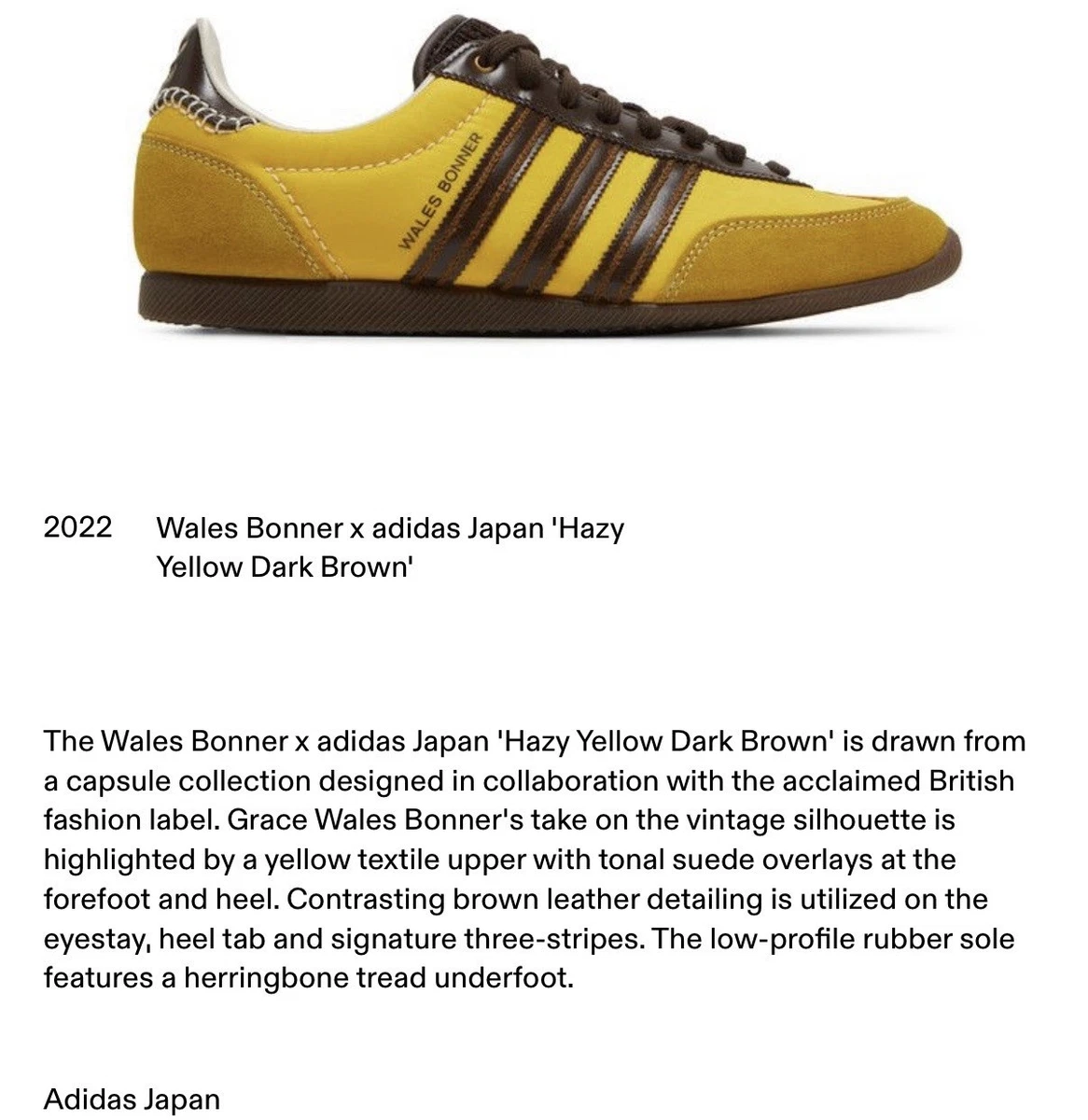 Wales Bonner x adidas Japan Hazy Yellow Dark Brown for Sale