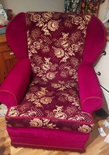 Sofa Armchair Single Seater Red Velvet Fabric Upholstered on Castor Wheels