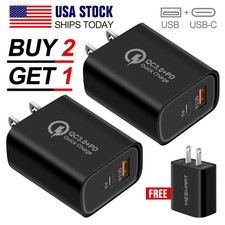 PD QC3.0 20W USB A C Fast Wall Charger Adapter for iPhone 16 17 Pro Max Samsung