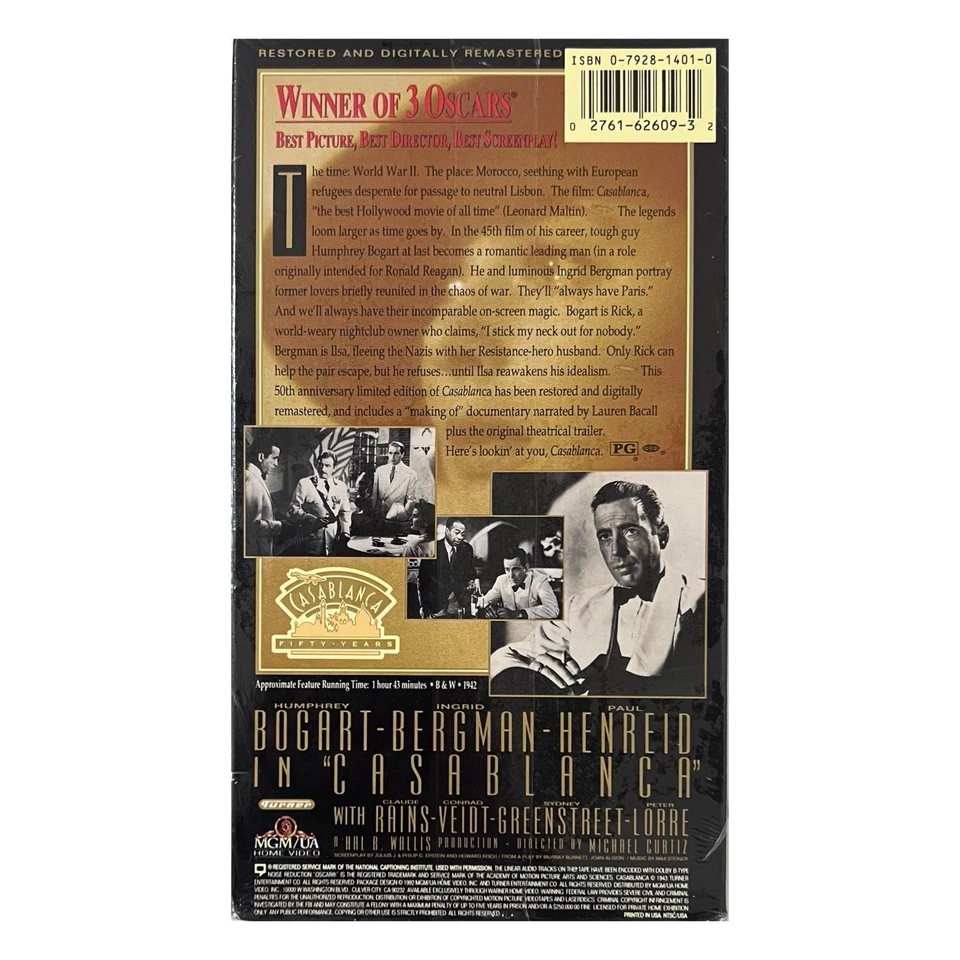 Casablanca (VHS, 1942) 50th Anniversary Edition - NEW SEALED — 第 3/4 张图片