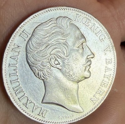 1855 Bavaria 2 Gulden Silver Coin Maximilian II Madonna Column KM-848