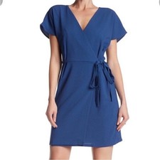 Bobeau Wrap Mini Dress | Muted Royal Blue | Small