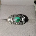 Large Vintage Malachite Marcasite Sterling Silver  925 Ring Size 9 Green Stone