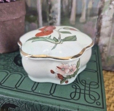 Vintage Royal Worcester Palissy Schmuckschatulle Mohnblumen Porzellan Deckel Topf England