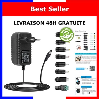 Adaptateur secteur ZUOKENZU 12 V 2 A AC vers DC 8 embouts 5,5 mm - Photo 1/4