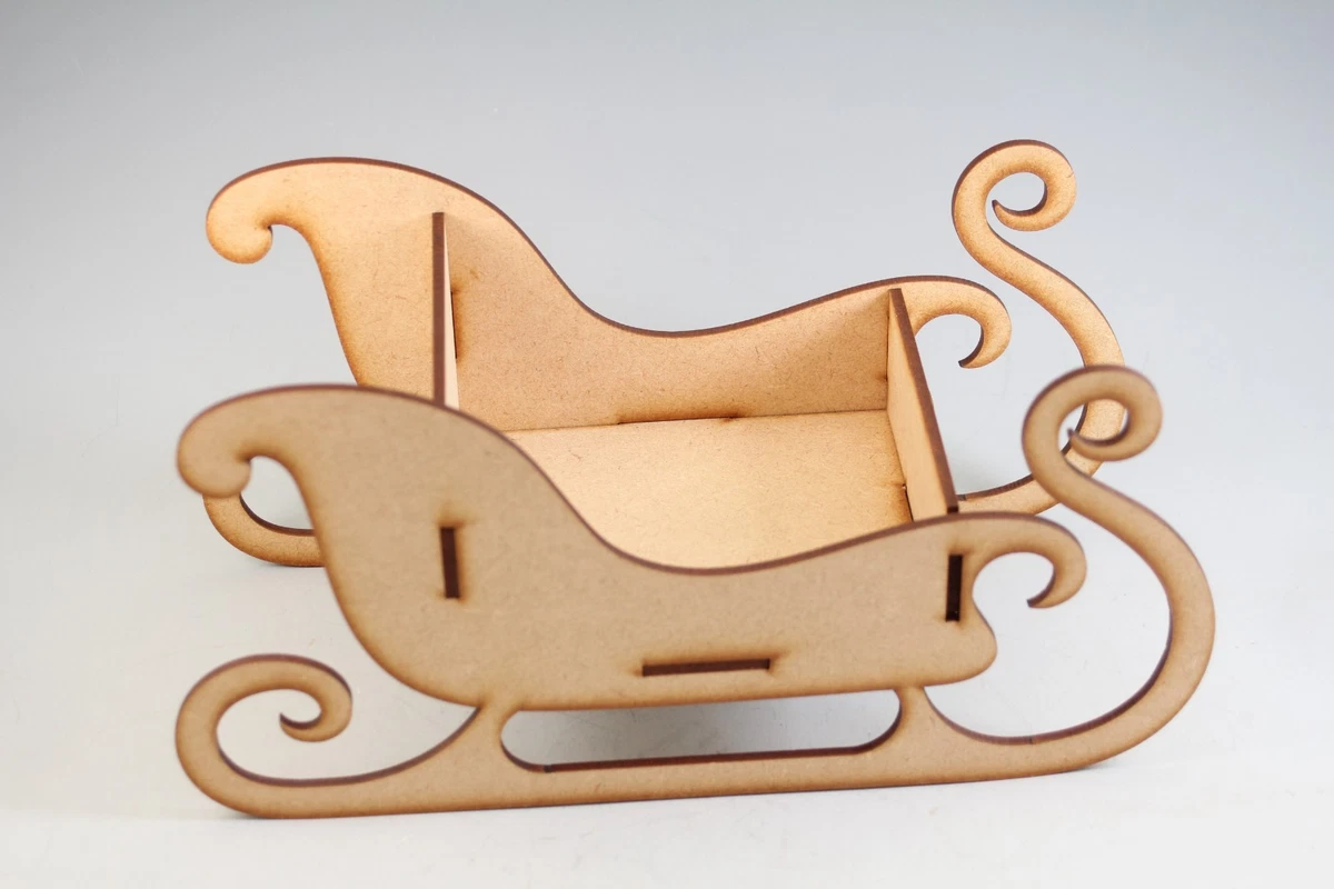 Trineo Papá Noel 3mm MDF corte láser mediano 32cm largo para montar y decorar