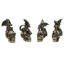 Set of 4 Steampunk Dragons on Skuls Figurines Ornaments Office Decor
