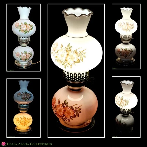 VINTAGE Gone With The Wind (GWTW) Hand-Painted Milk Glass 3 Way Hurricane Lamp