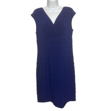 Lauren Ralph Lauren Women 10 Ruffled Sheath Dress Sleeveless Stretch Blue Career