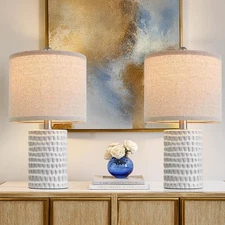 18.25" Modern Ceramic Table Lamps Set of 2 for Bedroom White Desk Lamps Bedsi...