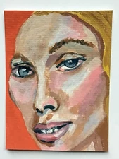 ACEO Original acrylic modern face woman portrait  painting by Simbach-unframed