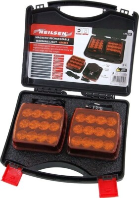 2 x magnetische wiederaufladbare Warnleuchten - BERNSTEINFARBEN - 12V / 24V IP67 ANHÄNGERSCHLEPPEN