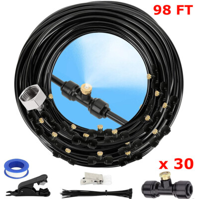 Misting Cooling System 98FT (30M) Misting Line + 30 Brass Mist Nozzles Garden US