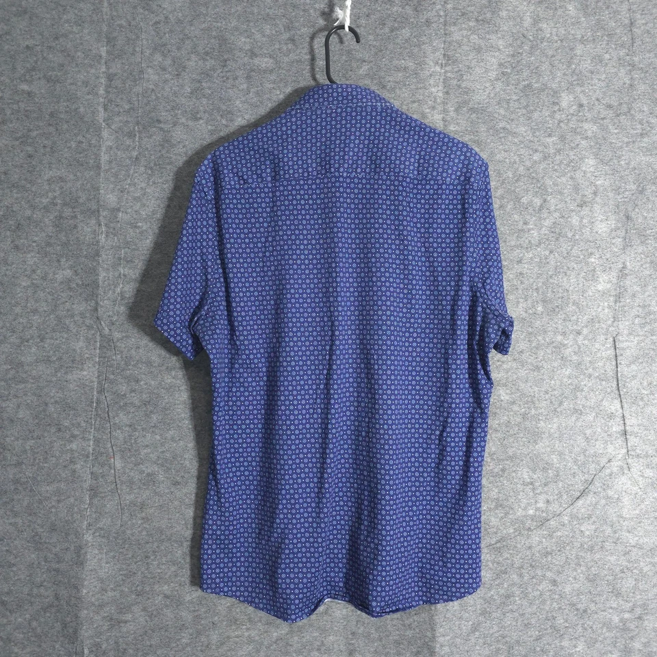 Stone Rose Men's Sz Large Blue White All Over Circles Button Down Short Sleeve - Image 3 of 4