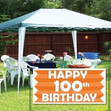 Happy 100th Birthday Orange Stripes 3' x 6' Vinyl Banner