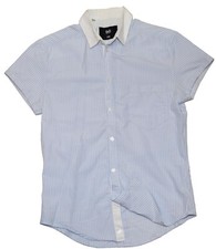 $790 D&G Dolce & Gabbana Brad Mens Dress Short Sleeve Shirt Striped Blue 40 XS